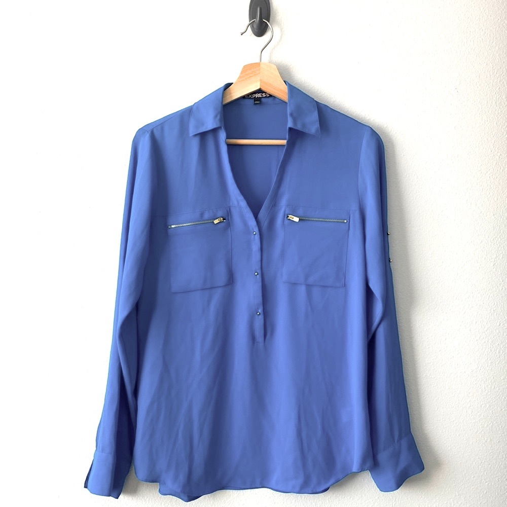 3 for $10 Express blue portofino dress shirt blouse gold buttons